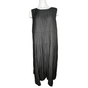 J Jill Black Tiered Maxi Dress XL Sleeveless Relaxed Fit Flowy Casual